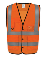Hi-Vis Superior Open Mesh Button Waistcoat (Hvw860) in Hi-vis Orange, front view