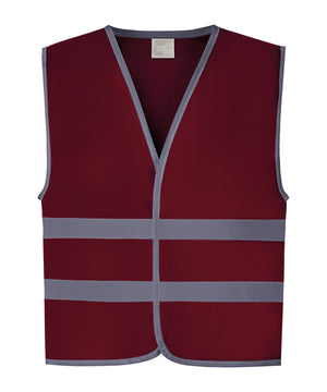 Hi-Vis Reflective Border Kids Waistcoat (Hvw102ch) in Maroon, front view